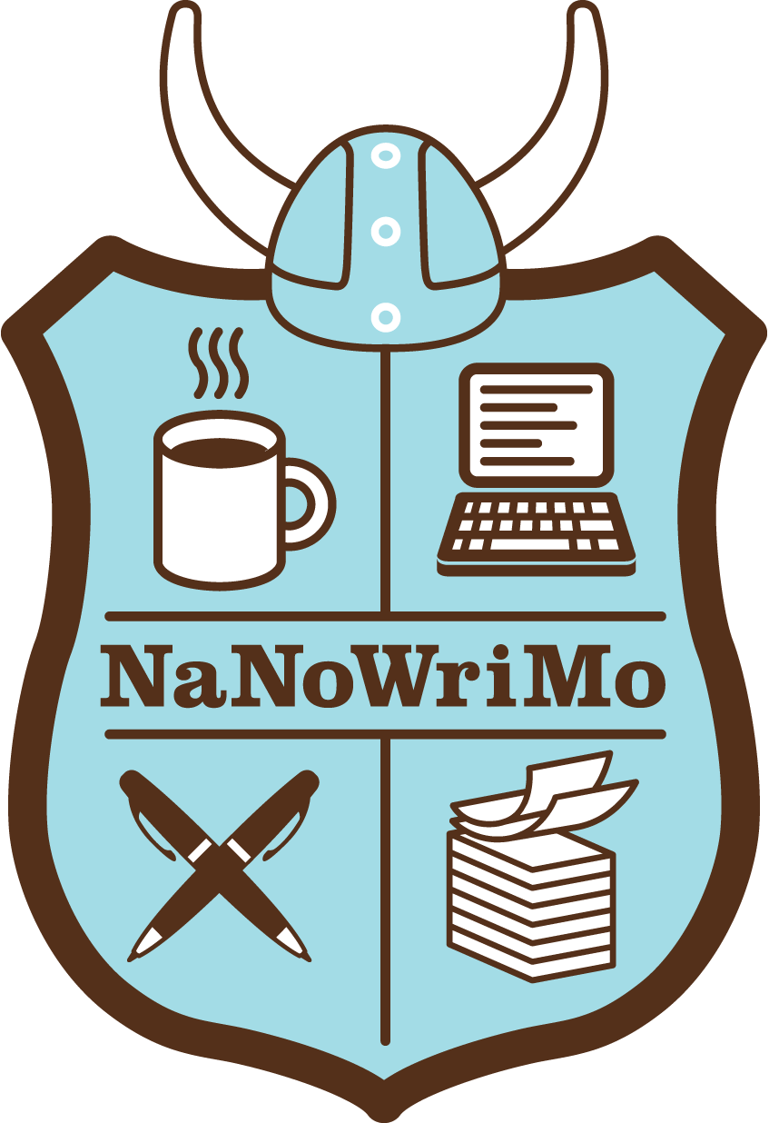 NaNoWriMo Light Blue and Black Shield Logo