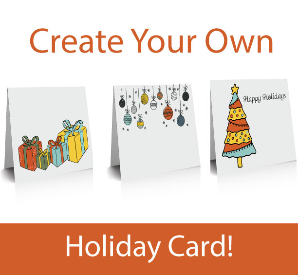 Holiday card kit graphic showing three simple holiday cards