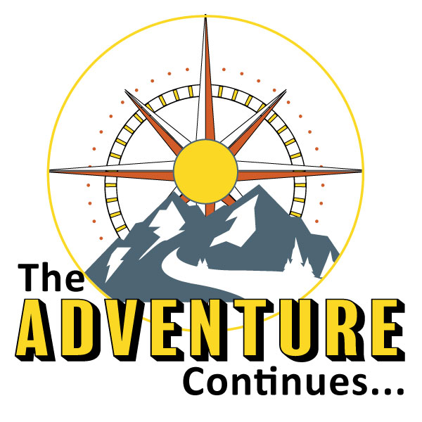 The Adventure Continues... graphic with compass