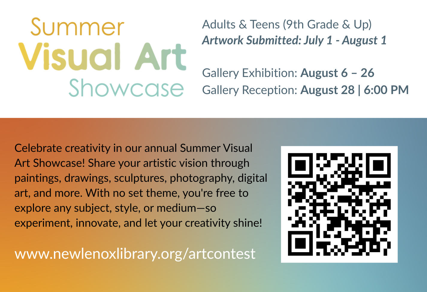 a rectangle outlining the details of the 2025 Visual Arts Showcase, along with the url