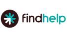 a black circle, with a teal star and white arrow, with the words "find help" next to the circle